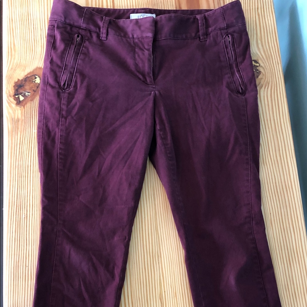 Purple skinny pants.